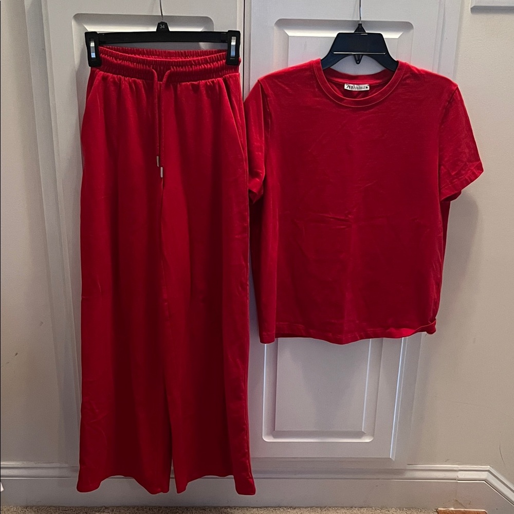 Zara Red Lounge Set XS pants M Top